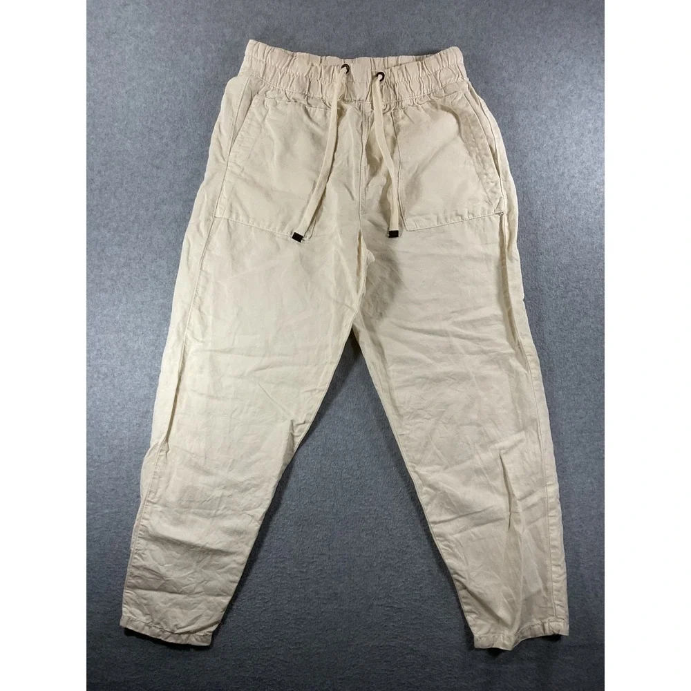 Zara Womens Cream Beige Elastic Waist Drawstring Jogger Pants Size M 1276